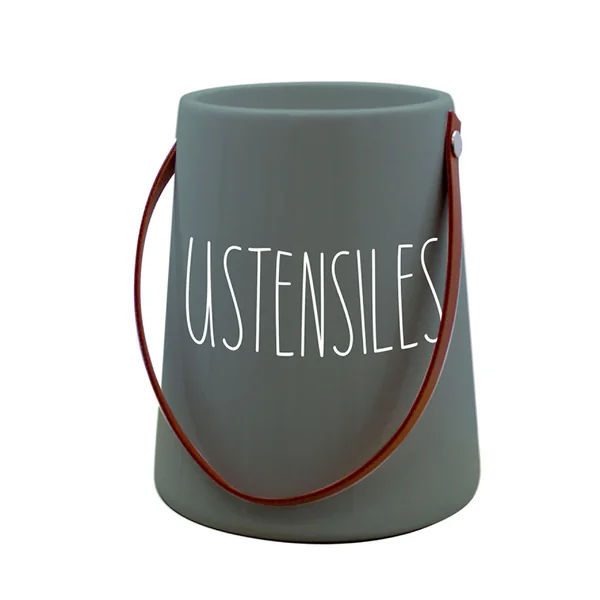 Pot à ustensiles céramique avec anse vert D 12x14cm