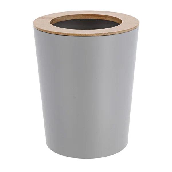 Poubelle évasée métal gris clair et bambou 5L