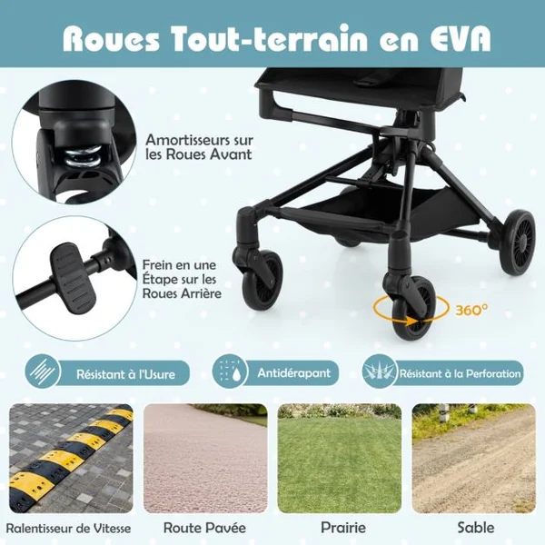 Poussette Compacte et Adaptée aux Avions avec Canopy Ajustable Grand Panier de Rangement pour Bébés 6-36 Mois Charge 15 kg Noir