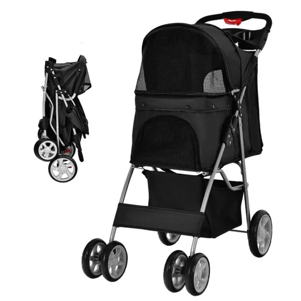 Poussette pour Animaux Pliante 4 Roues avec Fenêtres en Filet Porte-gobelet et Panier de Rangement pour Chat et Chien Bleu