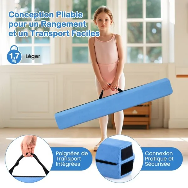 Poutre d'Équilibre Pliable de 210 cm Barre de Gymnastique au Sol Portable en Mousse avec Housse en Daim Amovible et Fond Antidérapant 6 Couleurs au Choix