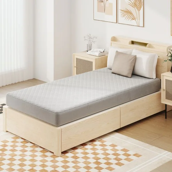 Protège-Matelas Twin/Queen/King Surmatelas en Velours avec Poche Profonde Housse de Matelas avec Rembourrage en Éponge Gris