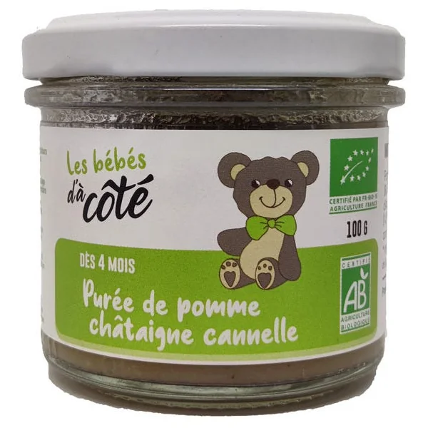 Purée bio pomme châtaigne cannelle - Les bébés d'à côté - 100g