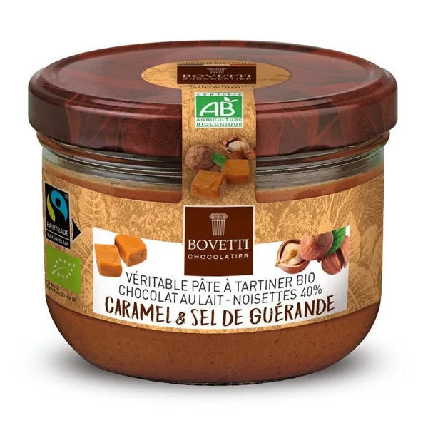 Pâte à tartiner chocolat lait noisettes caramel & sel de Guérande 200g