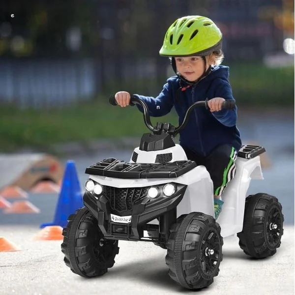 Quad Electrique pour Enfants 3 km/h Phares Musique MP3 USB AUX Volume Réglable Voiture pour Enfants de 3-6 Ans Blanc