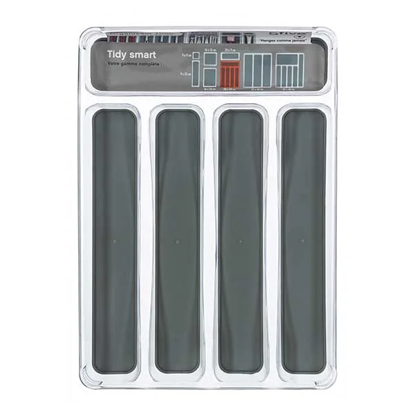 Range-couverts plastique 5 compartiments gris 33x23x4.5cm