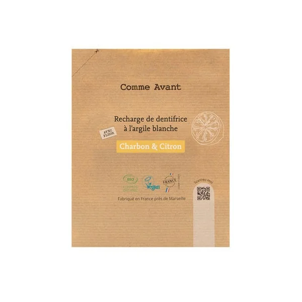 Recharge de dentifrice à l'argile blanche - Charbon & citron 180ml