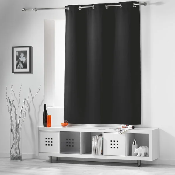 Rideau occultant à œillets ronds polyester charbon 135x180cm