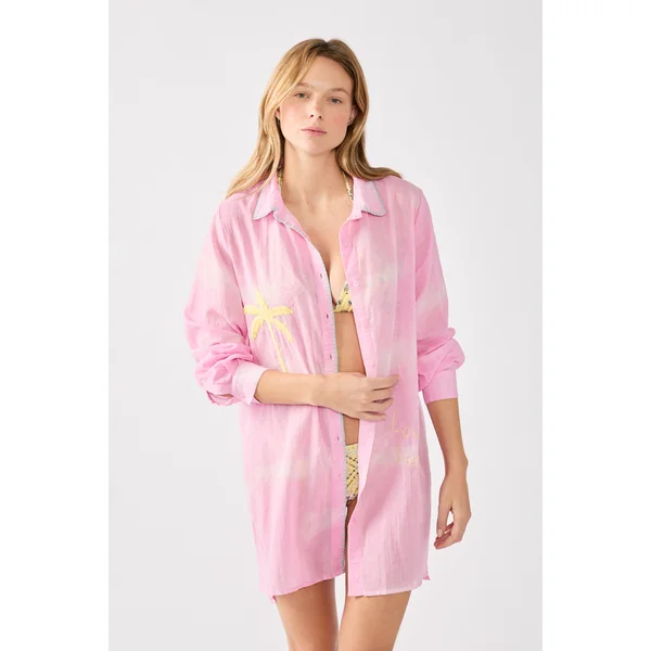Robe chemise brodée en coton