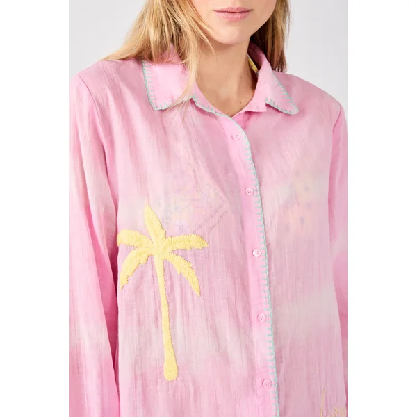 Robe chemise brodée en coton