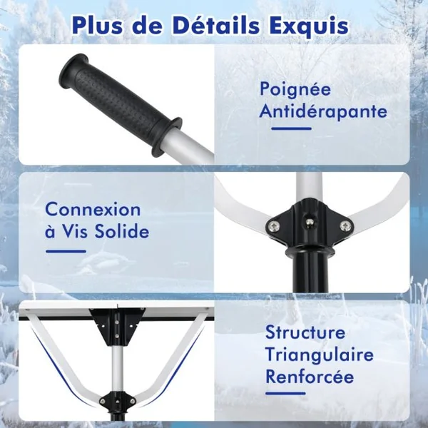 Râteau à Neige en Aluminium Outil de Déneigement pour Toit avec Tête Large et Repliable Longueur Maximale de 634 cm 5 Tiges Amovibles