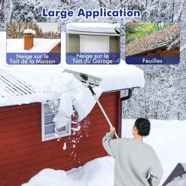 Râteau à Neige en Aluminium Outil de Déneigement pour Toit avec Tête Large et Repliable Longueur Maximale de 634 cm 5 Tiges Amovibles