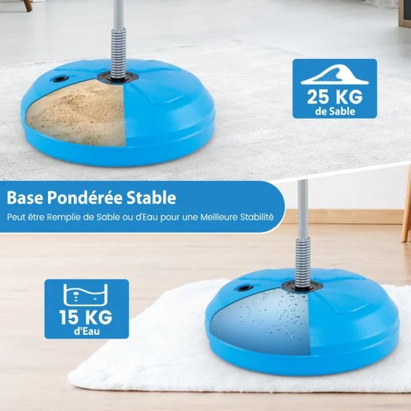 Sac de Boxe Punching Ball sur Pied Hauteur Réglable 120-154CM avec Gant Pompe à Main Gonflable Noir/Bleu