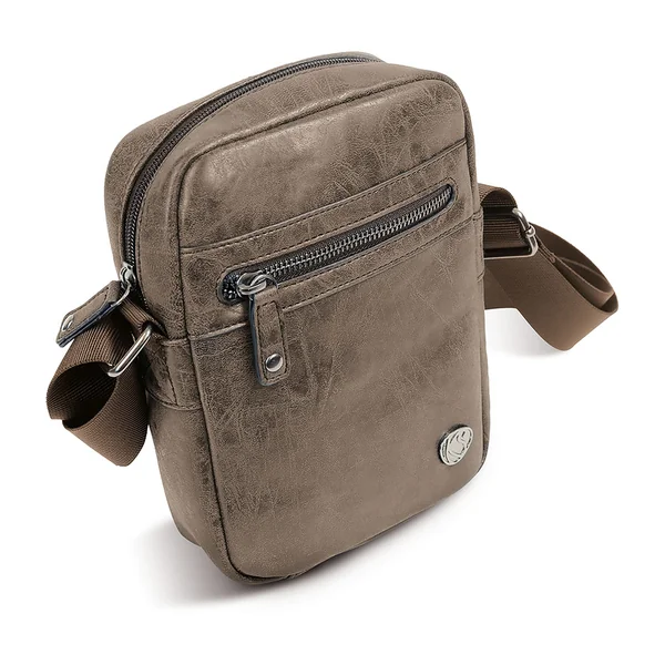 Sacoche zip vintage 2 poches marron 17x22x7cm