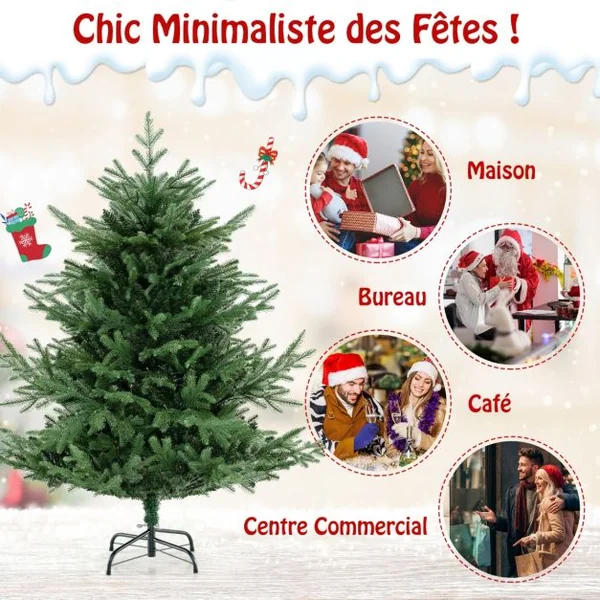 Sapin de Noël Artificiel de 135/180/210/240 cm Faux Sapin de Noël à Charnières 442/778/1090/1480 Branches 160/240/340/450 LED Blanc Chaud Feuilles Mixtes en PE et PVC