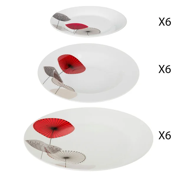 Service vaisselle 18 pièces porcelaine coquelicot OSARA