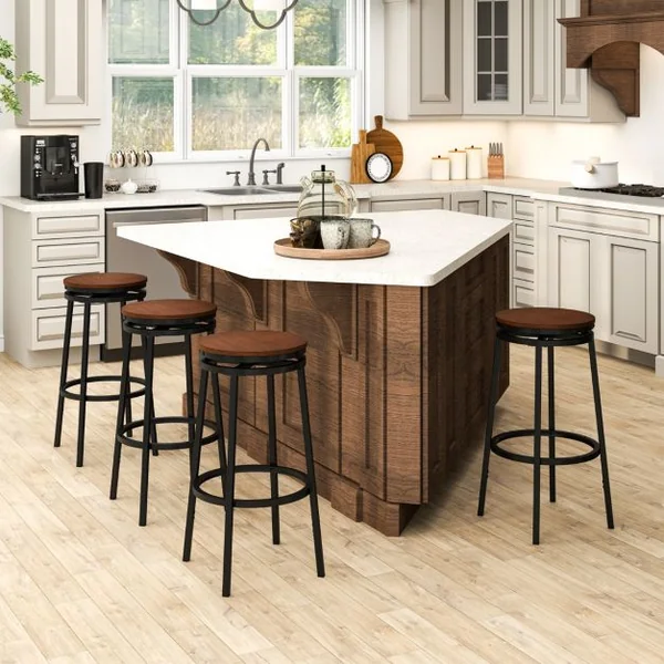 Set de 2 Tabourets de Bar Pivotants à 360° Tabourets Réglables en Hauteur 74/61 cm Tabourets de Mange-debout en Métal Marron Rustique