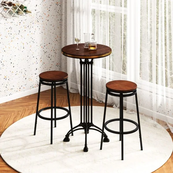 Set de 2 Tabourets de Bar Pivotants à 360° Tabourets Réglables en Hauteur 74/61 cm Tabourets de Mange-debout en Métal Marron Rustique