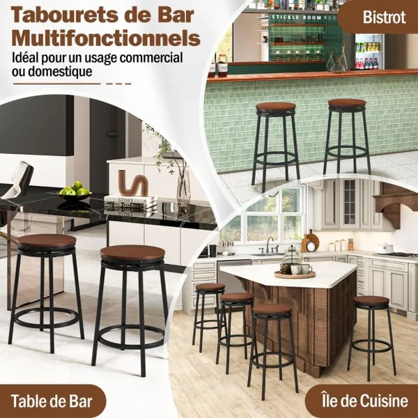 Set de 2 Tabourets de Bar Pivotants à 360° Tabourets Réglables en Hauteur 74/61 cm Tabourets de Mange-debout en Métal Marron Rustique