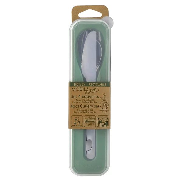 Set de 4 couverts et boite de rangement vert - AMEFA