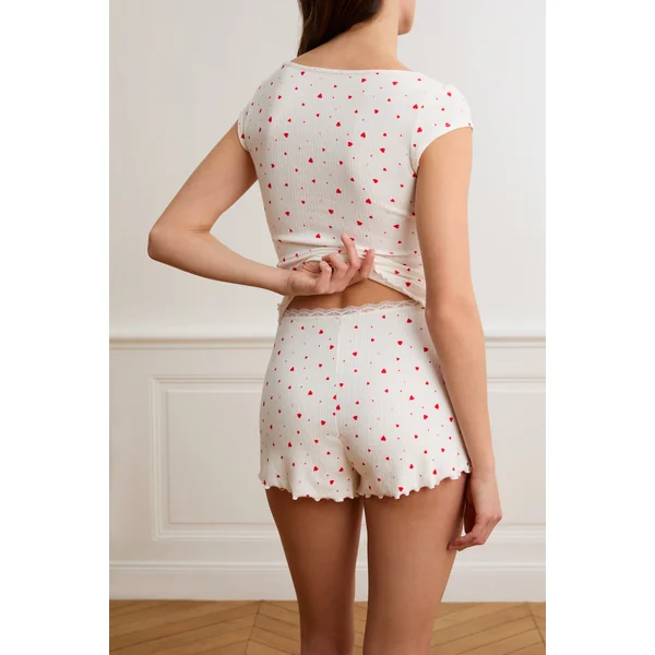 Short de pyjama en pointelle à motifs cœurs en coton