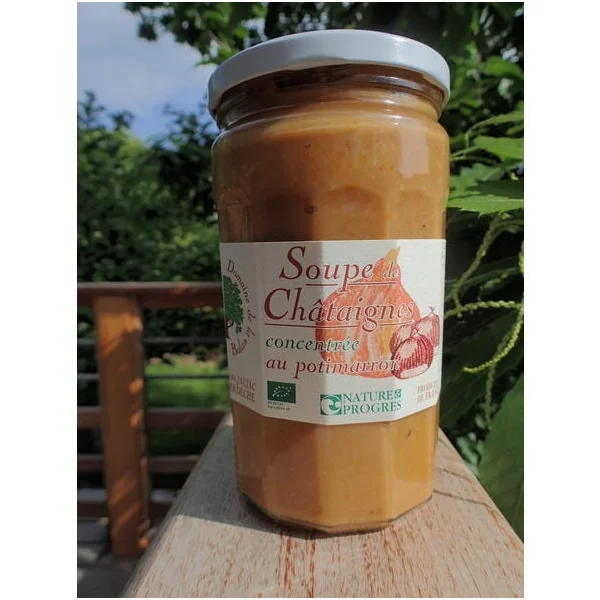 Soupe de châtaignes Potimarron et légumes avec morceaux de potimarron