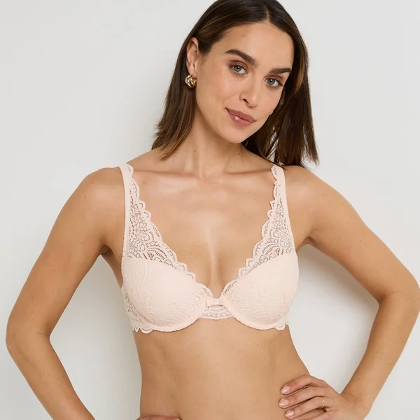 SOUTIEN-GORGE AMPLI FOULARD DENTELLE POUDRE