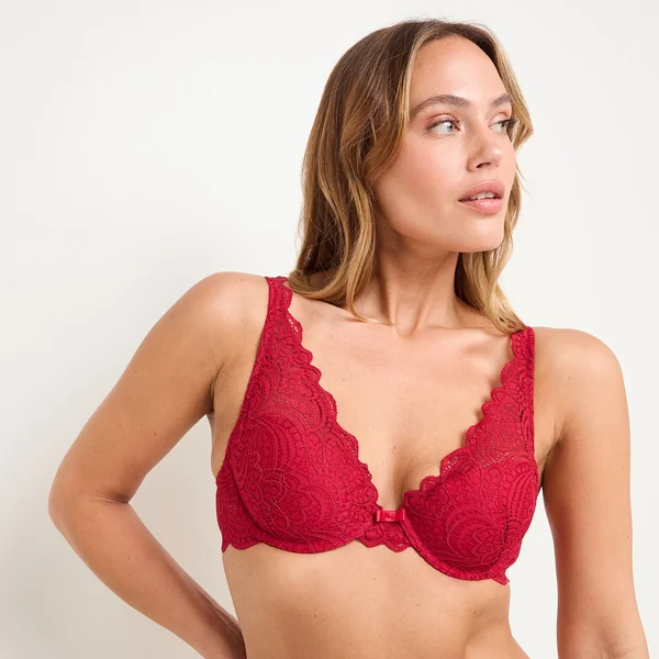 SOUTIEN-GORGE AMPLI FOULARD DENTELLE ROUGE