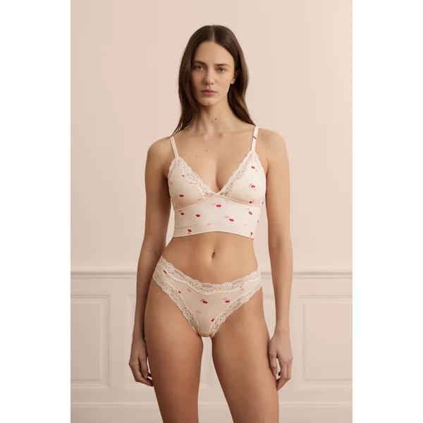 Soutien-gorge triangle en microfibre et dentelle à motifs bisous