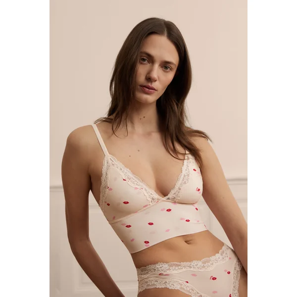 Soutien-gorge triangle en microfibre et dentelle à motifs bisous