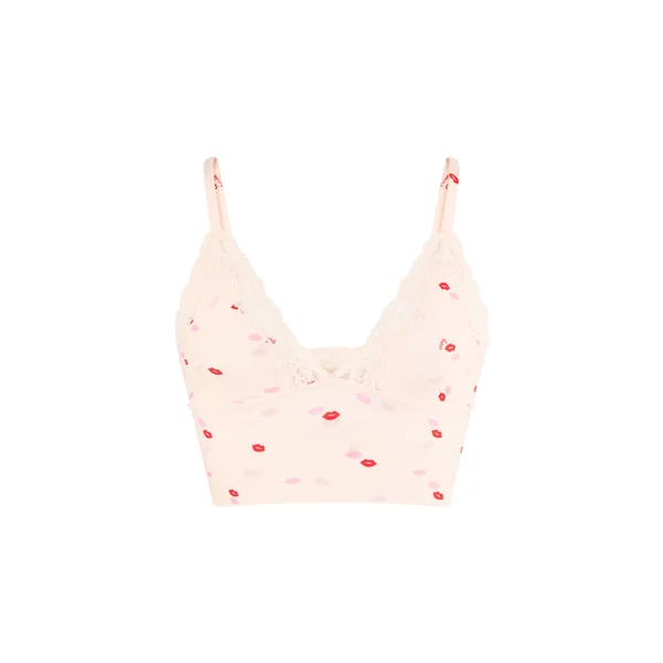Soutien-gorge triangle en microfibre et dentelle à motifs bisous