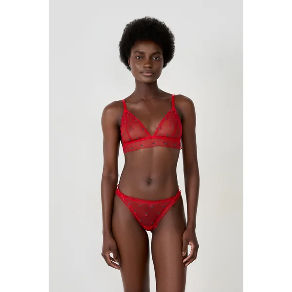 Soutien-gorge triangle sans armatures avec broderie fraise