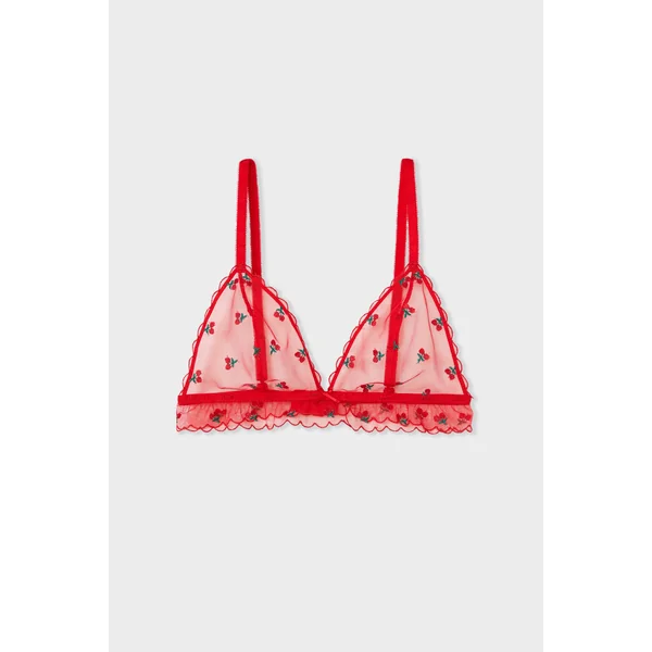 Soutien-gorge triangle sans armatures avec broderie fraise