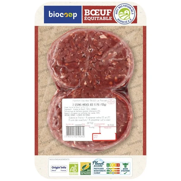 Steak haché boeuf 5%MG (2) 250g