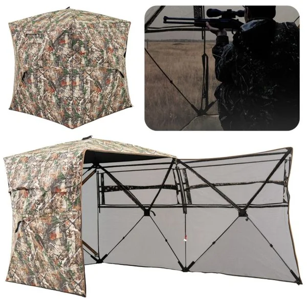 Store de Chasse Portable pour 2 à 3 Personnes Tente de Chasse Pop-Up Vue Dégagée à 360° avec Sac de Transport 148x148x170cm Camouflage
