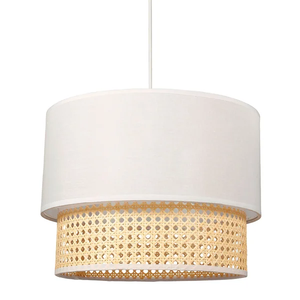 Suspension double abat-jour cannage et blanc D 35x26cm