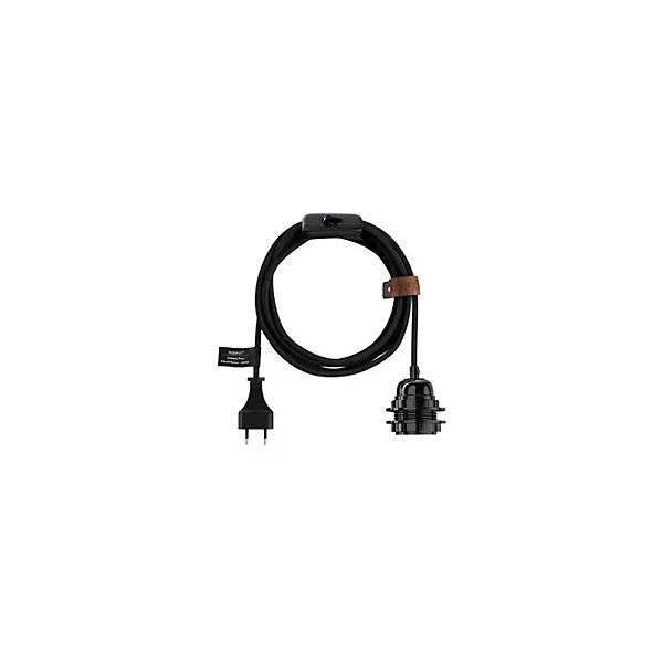 Suspension luminaire en cordon lin tissé noir 4,5M E27 JCB