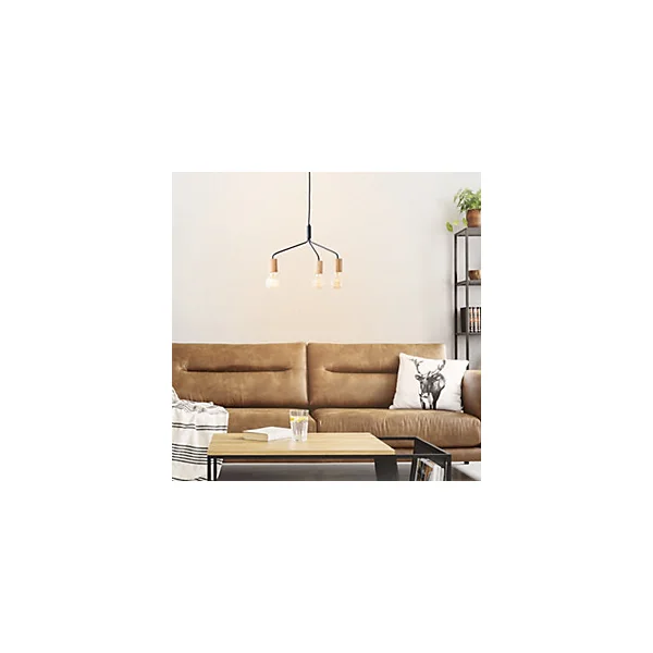 Suspension lumineuse Elyna 3 lumières E27 A60 40W IP20 bambou noir mat Brilliant