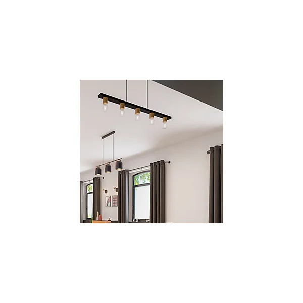 Suspension lumineuse Kerry variable E27 A60 40W IP20 bambou noir mat Brillant