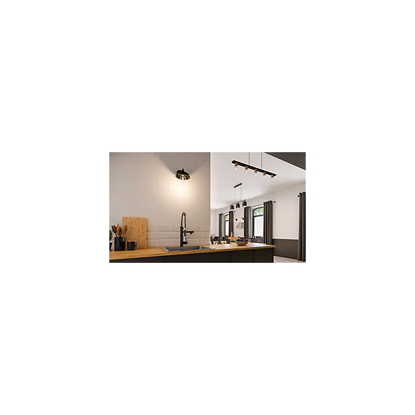 Suspension lumineuse Kerry variable E27 A60 40W IP20 bambou noir mat Brillant