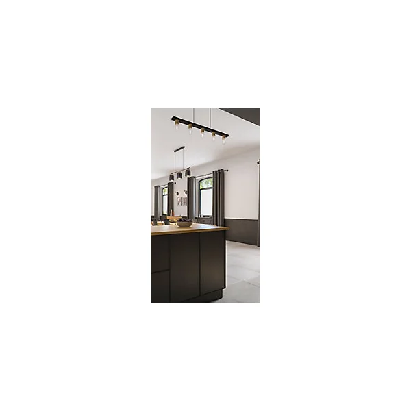 Suspension lumineuse Kerry variable E27 A60 40W IP20 bambou noir mat Brillant