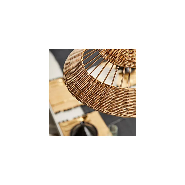 Suspension métal et rotin naturel E27 15W IP44 Esterel Ø56 x H.96 cm