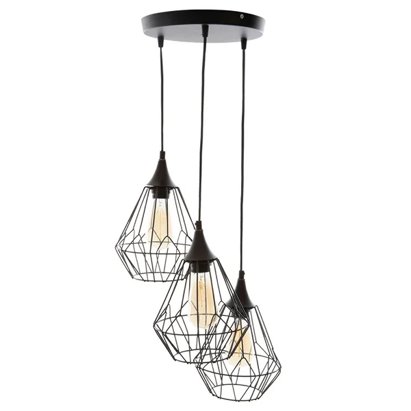 Suspension métal noir 3 lampes 24.5x80cm