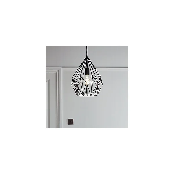 Suspension Phobeto E27 IP20 60W Ø 31 x l. 110 cm GoodHome noir mat