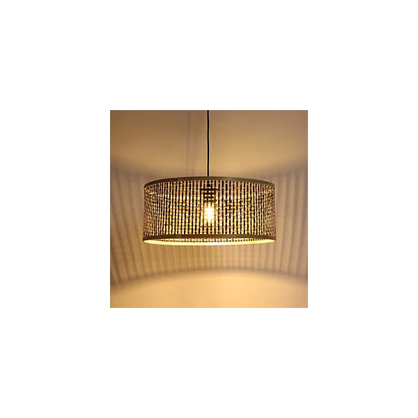 Suspension ronde Ayana en bambou noir et beige E27 ⌀.48 x H.90 cm Lussiol