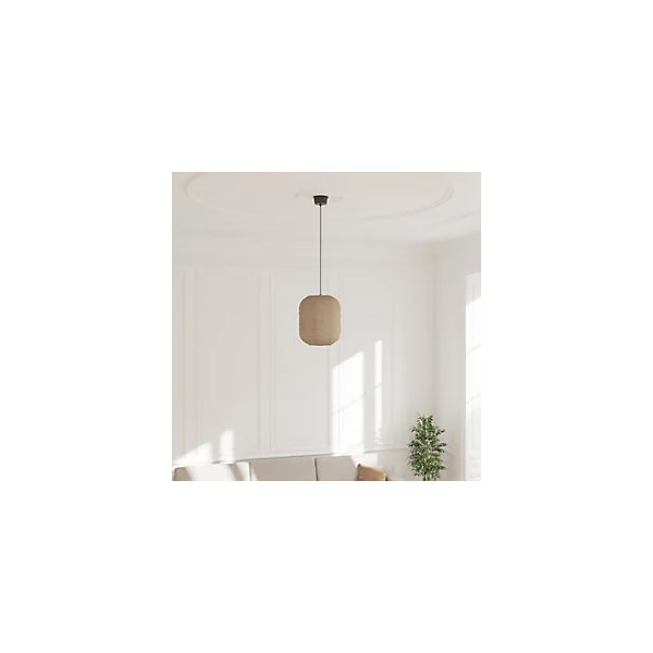 Suspension ronde en lin beige Bouvardia H.110 x Ø35cm E27 15W GoodHome