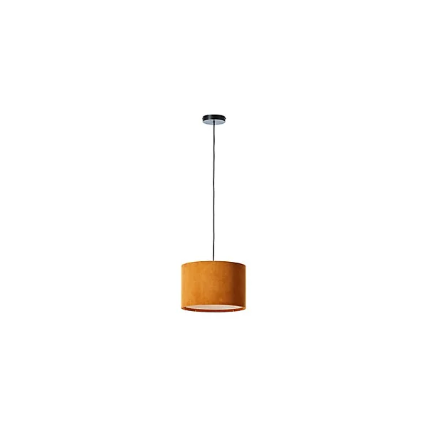 Suspension ronde Tony velours cotelé jaune moutarde Ø35cm IP20 E27 20W Brilliant