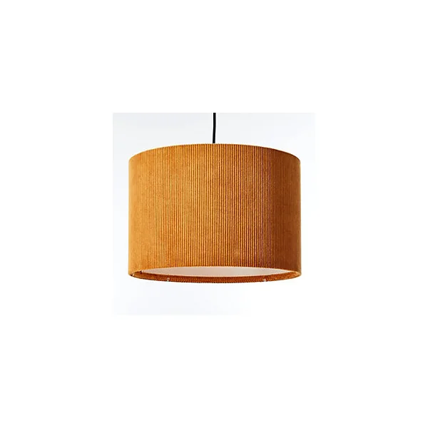 Suspension ronde Tony velours cotelé jaune moutarde Ø35cm IP20 E27 20W Brilliant