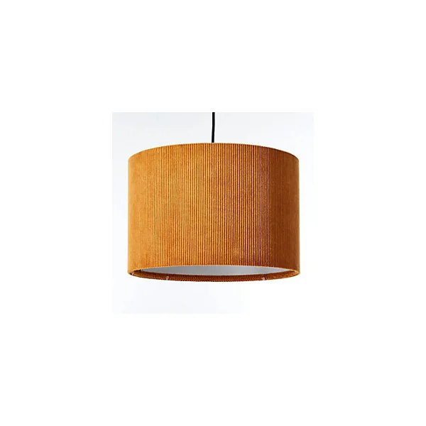 Suspension ronde Tony velours cotelé jaune moutarde Ø35cm IP20 E27 20W Brilliant
