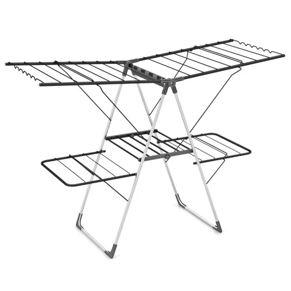Séchoir à Linge Pliable à 2 Niveaux avec 33 Rails de Séchage Ailes Réglables en Hauteur Pinces à Chaussettes Barres en Forme de Vague